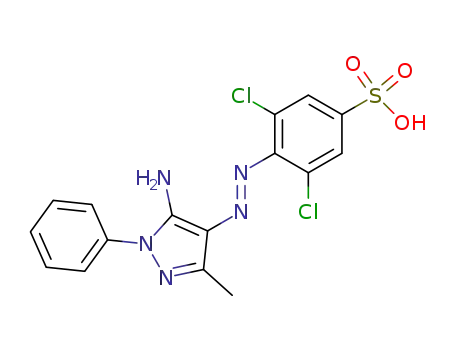 Molecular Structure of 105547-72-6 (Benzenesulfonic acid,
4-[(5-amino-3-methyl-1-phenyl-1H-pyrazol-4-yl)azo]-3,5-dichloro-)