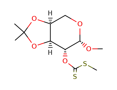 Molecular Structure of 64429-69-2 (methyl 3,4-O-(1-methylethylidene)-2-O-[(methylsulfanyl)carbothioyl]pentopyranoside)