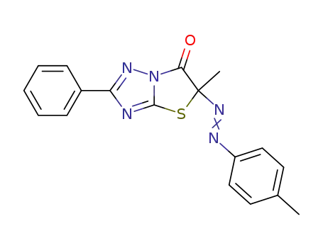 Molecular Structure of 88743-82-2 (Thiazolo[3,2-b][1,2,4]triazol-6(5H)-one,
5-methyl-5-[(4-methylphenyl)azo]-2-phenyl-)