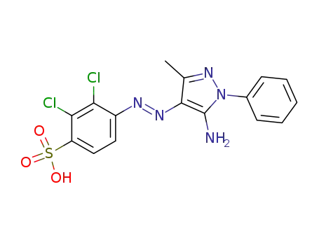 Molecular Structure of 105547-67-9 (Benzenesulfonic acid,
4-[(5-amino-3-methyl-1-phenyl-1H-pyrazol-4-yl)azo]-2,3-dichloro-)