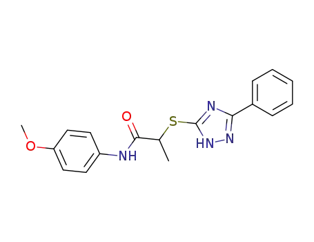 Molecular Structure of 88743-63-9 (Propanamide,
N-(4-methoxyphenyl)-2-[(5-phenyl-1H-1,2,4-triazol-3-yl)thio]-)