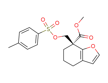 Molecular Structure of 214191-47-6 ((R)-7-(Toluene-4-sulfonyloxymethyl)-4,5,6,7-tetrahydro-benzofuran-7-carboxylic acid methyl ester)