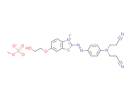 Molecular Structure of 89787-57-5 (Benzothiazolium,
2-[[4-[bis(2-cyanoethyl)amino]phenyl]azo]-6-(2-hydroxyethoxy)-3-methyl-
, methyl sulfate (salt))