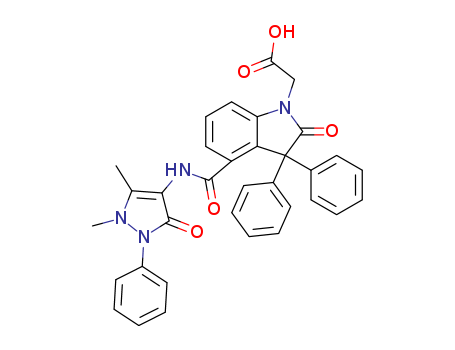 1H-Indole-1-aceticacid,4-[[(2,3-dihydro-1,5-dimethyl-3-oxo-2-phenyl-1H-pyrazol-4-yl)amino]carbonyl]-2,3-dihydro-2-oxo-3,3-diphenyl-