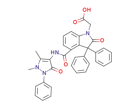Molecular Structure of 100549-97-1 ({4-[(1,5-dimethyl-3-oxo-2-phenyl-2,3-dihydro-1H-pyrazol-4-yl)carbamoyl]-2-oxo-3,3-diphenyl-2,3-dihydro-1H-indol-1-yl}acetic acid)