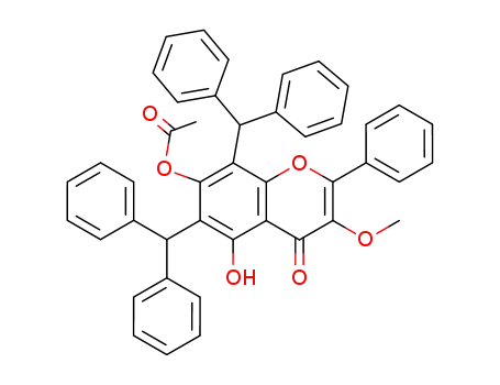 Molecular Structure of 98498-25-0 (Acetic acid 6,8-dibenzhydryl-5-hydroxy-3-methoxy-4-oxo-2-phenyl-4H-chromen-7-yl ester)