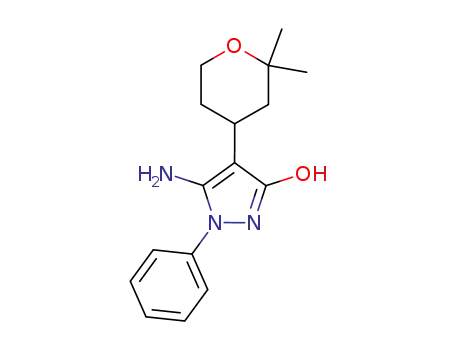 Molecular Structure of 115596-45-7 (5-amino-4-(2,2-dimethyltetrahydro-2H-pyran-4-yl)-1-phenyl-1,2-dihydro-3H-pyrazol-3-one)