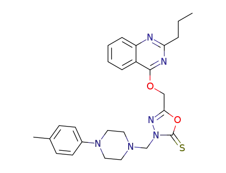 Molecular Structure of 96547-01-2 (3-{[4-(4-methylphenyl)piperazin-1-yl]methyl}-5-{[(2-propylquinazolin-4-yl)oxy]methyl}-1,3,4-oxadiazole-2(3H)-thione)