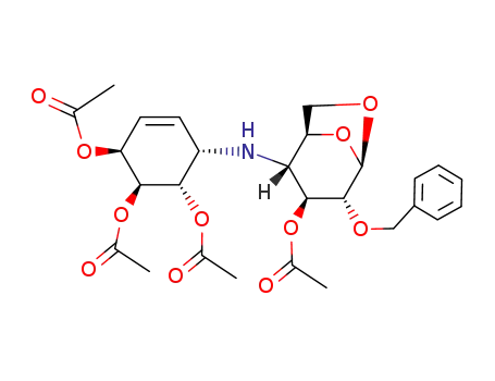 3-O-Acetyl-1,6-anhydro-2-O-benzyl-4-desoxy-4-<1D-(1N,2,4/3)-(2,3,4-tri-O-acetyl-2,3,4-trihydroxy-5-cyclohexen-1-yl)-amino>-β-D-glucopyranose