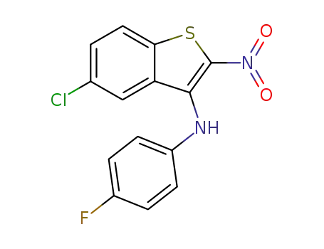 Molecular Structure of 149338-26-1 (5-chloro-N-(4-fluorophenyl)-2-nitro-benzothiophen-3-amine)