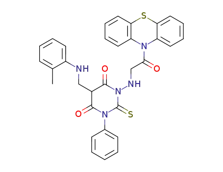 Molecular Structure of 141177-50-6 (5-{[(2-methylphenyl)amino]methyl}-1-{[2-oxo-2-(10H-phenothiazin-10-yl)ethyl]amino}-3-phenyl-2-thioxodihydropyrimidine-4,6(1H,5H)-dione)