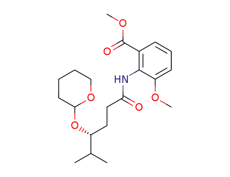 Molecular Structure of 204686-75-9 ((R)-N-(2-methoxy-6-methoxycarbonylphenyl)-5-methyl-4-(tetrahydropyran-2-yloxy)hexanamide)