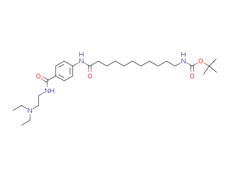 Molecular Structure of 94897-11-7 ({10-[4-(2-Diethylamino-ethylcarbamoyl)-phenylcarbamoyl]-decyl}-carbamic acid tert-butyl ester)