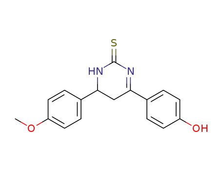 Molecular Structure of 132808-71-0 (2(1H)-Pyrimidinethione,
5,6-dihydro-4-(4-hydroxyphenyl)-6-(4-methoxyphenyl)-)