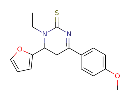 Molecular Structure of 132808-77-6 (6-(fur-2-yl)-1-ethyl-4-(4-methoxyphenyl)-1,2,5,6-tetrahydropyrimidine-2-thione)