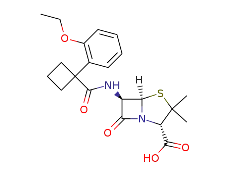 Molecular Structure of 61492-34-0 ((2S,5R,6R)-6-{[1-(2-Ethoxy-phenyl)-cyclobutanecarbonyl]-amino}-3,3-dimethyl-7-oxo-4-thia-1-aza-bicyclo[3.2.0]heptane-2-carboxylic acid)