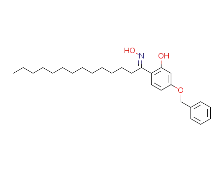 Molecular Structure of 143286-83-3 (1-Tetradecanone, 1-[2-hydroxy-4-(phenylmethoxy)phenyl]-, oxime)