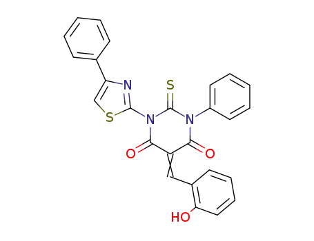 Molecular Structure of 139356-84-6 ((5E)-5-[(2-hydroxyphenyl)methylidene]-1-phenyl-3-(4-phenyl-1,3-thiazol-2-yl)-2-thioxodihydropyrimidine-4,6(1H,5H)-dione)