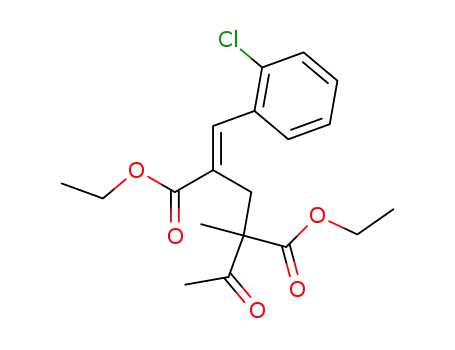 Molecular Structure of 88039-75-2 (Pentanedioic acid, 2-acetyl-4-[(2-chlorophenyl)methylene]-2-methyl-,
diethyl ester, (E)-)