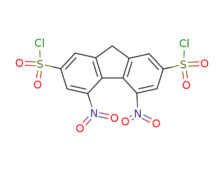 Molecular Structure of 192208-57-4 (4,5-DINITRO-9H-FLUORENE-2,7-DISULFONYL DICHLORIDE,97%)