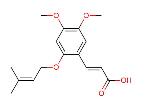 Molecular Structure of 114515-54-7 (2-Propenoic acid, 3-[4,5-dimethoxy-2-[(3-methyl-2-butenyl)oxy]phenyl]-,
(E)-)