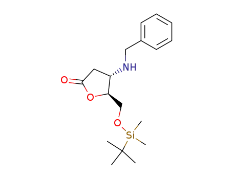 Molecular Structure of 180415-28-5 ((4S,5S)-4-Benzylamino-5-(tert-butyl-dimethyl-silanyloxymethyl)-dihydro-furan-2-one)