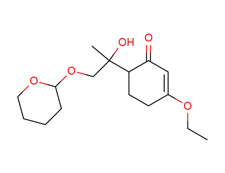 Molecular Structure of 89880-36-4 (2-Cyclohexen-1-one,
3-ethoxy-6-[1-hydroxy-1-methyl-2-[(tetrahydro-2H-pyran-2-yl)oxy]ethyl]-)