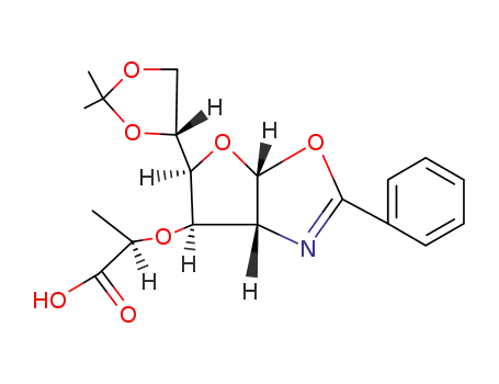 Molecular Structure of 3804-93-1 ((R)-2-[(3aR,5S,6R,6aR)-5-((R)-2,2-Dimethyl-[1,3]dioxolan-4-yl)-2-phenyl-3a,5,6,6a-tetrahydro-furo[3,2-d]oxazol-6-yloxy]-propionic acid)