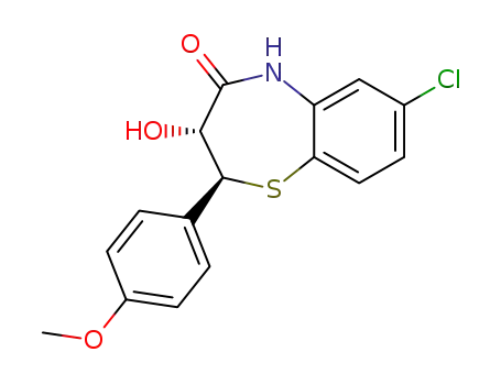 Molecular Structure of 130979-57-6 ((+/-)-trans-(2R,3S)-7-chloro-2,3-dihydro-3-hydroxy-2-(4-methoxyphenyl)-1,5-benzothiazepin-4-[5H]-one)