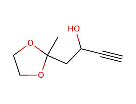 Molecular Structure of 81617-51-8 (1,3-Dioxolane-2-ethanol,  -alpha--ethynyl-2-methyl-)