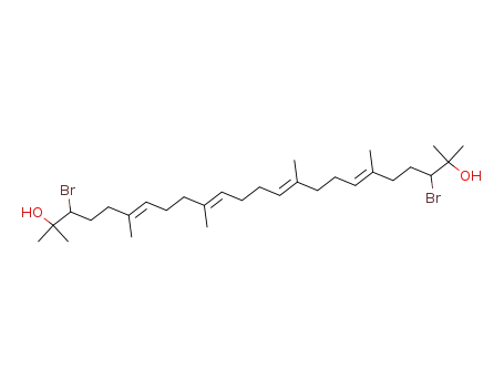 Molecular Structure of 110390-75-5 (squalene dibromohydrin: 3,22-dibromo-2,6,10,15,19,23-hexamethyl-6,10,14,18-tetracosatetraen-2,23-diol (all E))