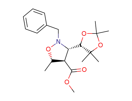 Molecular Structure of 105623-34-5 (4-Isoxazolidinecarboxylic acid,
5-methyl-2-(phenylmethyl)-3-(2,2,5,5-tetramethyl-1,3-dioxolan-4-yl)-,
methyl ester)