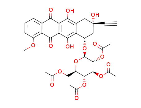 Molecular Structure of 136949-07-0 ((7S,9S)-9-Ethynyl-7,8,9,10-tetrahydro-6,9,11-trihydroxy-4-methoxy-7-(2',3',4',6'-tetra-O-acetyl-β-D-glucopyranosyloxy)naphthacene-5,12-dione)