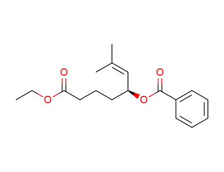 Molecular Structure of 137522-15-7 (6-Octenoic acid, 5-(benzoyloxy)-7-methyl-, ethyl ester, (S)-)