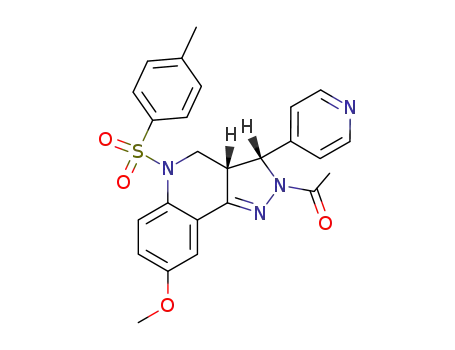 Molecular Structure of 78431-46-6 ((3S,3aR)-2-acetyl-8-methoxy-5-[(4-methylphenyl)sulfonyl]-3-pyridin-4-yl-3,3a,4,5-tetrahydro-2H-pyrazolo[4,3-c]quinoline)