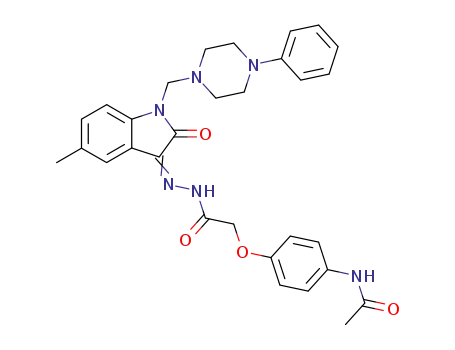 Molecular Structure of 81820-11-3 (N-(4-{2-[(2E)-2-{5-methyl-2-oxo-1-[(4-phenylpiperazin-1-yl)methyl]-1,2-dihydro-3H-indol-3-ylidene}hydrazinyl]-2-oxoethoxy}phenyl)acetamide)