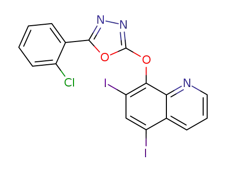 Molecular Structure of 134143-83-2 (8-[5-(2-Chloro-phenyl)-[1,3,4]oxadiazol-2-yloxy]-5,7-diiodo-quinoline)