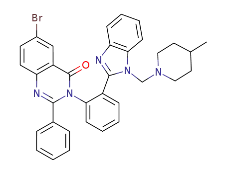 Molecular Structure of 91045-29-3 (6-bromo-3-(2-{1-[(4-methylpiperidin-1-yl)methyl]-1H-benzimidazol-2-yl}phenyl)-2-phenylquinazolin-4(3H)-one)