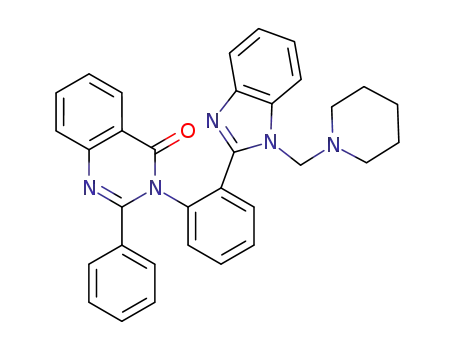 Molecular Structure of 91045-30-6 (2-phenyl-3-{2-[1-(piperidin-1-ylmethyl)-1H-benzimidazol-2-yl]phenyl}quinazolin-4(3H)-one)