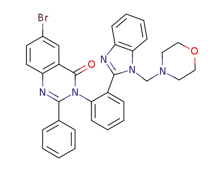 Molecular Structure of 91045-27-1 (6-bromo-3-{2-[1-(morpholin-4-ylmethyl)-1H-benzimidazol-2-yl]phenyl}-2-phenylquinazolin-4(3H)-one)