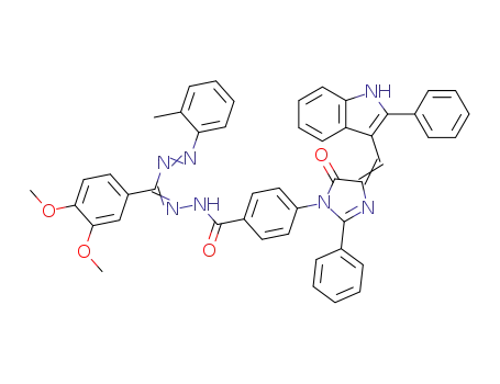 Molecular Structure of 134248-73-0 ((5Z)-3-(4-{[(E)-{(E)-(3,4-dimethoxyphenyl)[2-(2-methylphenyl)hydrazinylidene]methyl}diazenyl]carbonyl}phenyl)-2-phenyl-5-[(2-phenyl-1H-indol-3-yl)methylidene]-3,5-dihydro-4H-imidazol-4-one)