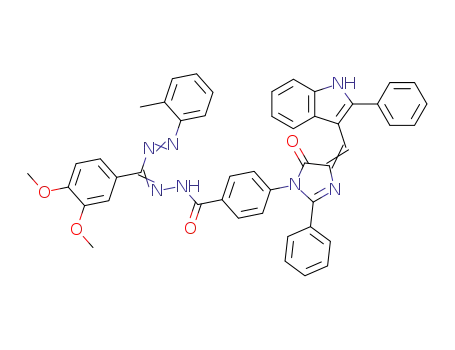 (5Z)-3-(4-{[(E)-{(E)-(3,4-dimethoxyphenyl)[2-(2-methylphenyl)hydrazinylidene]methyl}diazenyl]carbonyl}phenyl)-2-phenyl-5-[(2-phenyl-1H-indol-3-yl)methylidene]-3,5-dihydro-4H-imidazol-4-one