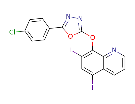 Molecular Structure of 134143-85-4 (8-[5-(4-Chloro-phenyl)-[1,3,4]oxadiazol-2-yloxy]-5,7-diiodo-quinoline)
