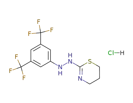 Molecular Structure of 96423-57-3 (2H-1,3-Thiazin-2-one, tetrahydro-,
[3,5-bis(trifluoromethyl)phenyl]hydrazone, monohydrochloride)
