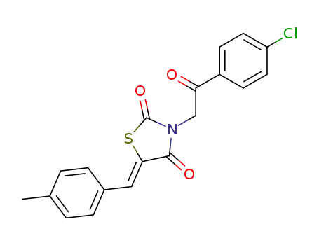 Molecular Structure of 151956-14-8 ((5E)-3-[2-(4-chlorophenyl)-2-oxoethyl]-5-(4-methylbenzylidene)-1,3-thiazolidine-2,4-dione)