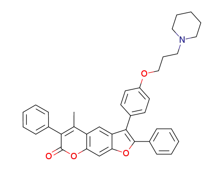 Molecular Structure of 75200-63-4 (5-Methyl-2,6-diphenyl-3-[4-(3-piperidin-1-yl-propoxy)-phenyl]-furo[3,2-g]chromen-7-one)