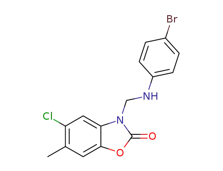 Molecular Structure of 118825-66-4 (3-[(4-Bromo-phenylamino)-methyl]-5-chloro-6-methyl-3H-benzooxazol-2-one)