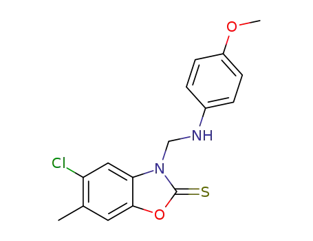 Molecular Structure of 118794-30-2 (5-Chloro-3-[(4-methoxy-phenylamino)-methyl]-6-methyl-3H-benzooxazole-2-thione)