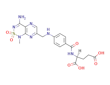Molecular Structure of 131619-68-6 (N-<4-<<(4-amino-1-methyl-2,2-dioxopyrazino<2,3-c>-1,2,6-thiadiazin-7-yl)methyl>amino>benzoyl>-L-glutamic acid)