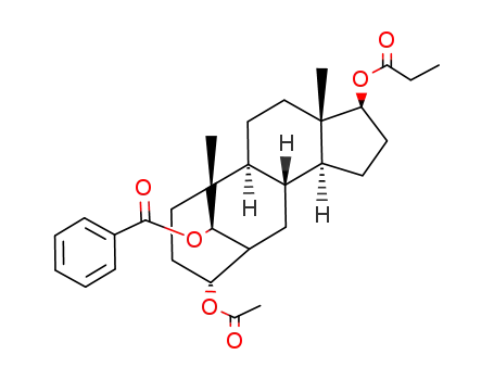 Molecular Structure of 133123-16-7 ((5R)-3,6-cyclo-4-nor-3,5-seco-6β-androstan-3α,5,17β-triol 3-acetate 5-benzoate 17-propionate)